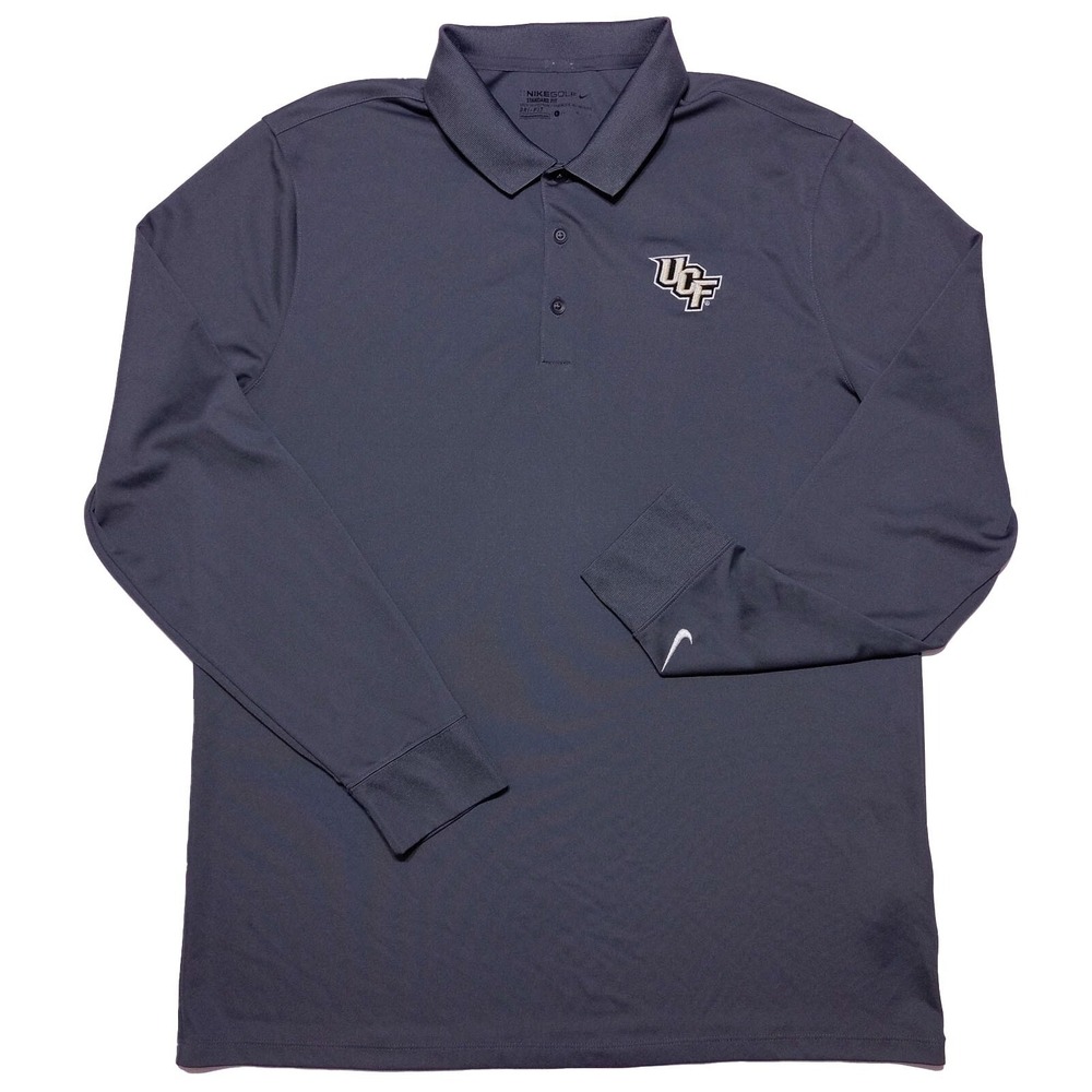 NIKE UCF Knights Long Sleeve Polo Shirt Gray Large L Medium M Fit